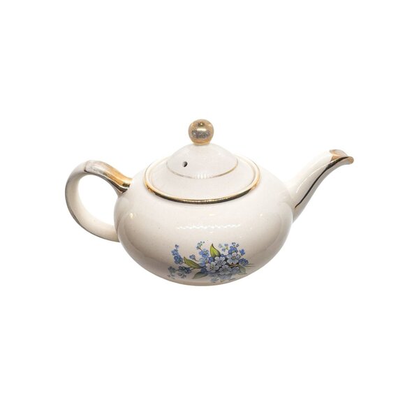Vintage Heatmaster Ceramic Teapot 6-Cup Blue Floral Gold Accents Made In England - Picture 4 of 9